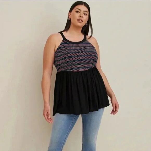 Torrid Smocked Halter Top - Crinkle Gauze Black stretchy soft top - Picture 1 of 10